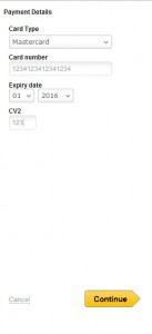 Entering card details.